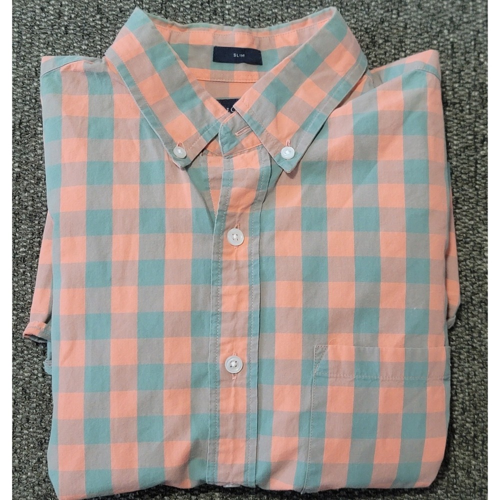 J. Crew Men's Pink Blue Check Slim Fit Lightweight Long Sleeve Shirt Size Medium